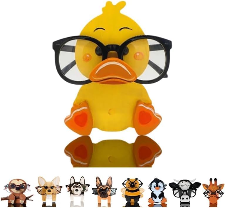 HyeeArt Wooden Animal Glasses Holder , Newsukie - Cute Solid Pine Wood Eyeglasses Stand,Carving Sunglasses Eyeglass Display Stand,Newsukie Creative Gift Glasses Holder for Desk (Flowers Highland Cow) (Duck) - Image 5